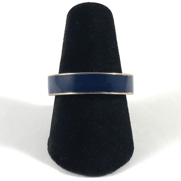 Vintage Jewelry - Gorgeous Vintage Blue Enamel Gold Tone Ring Size 7